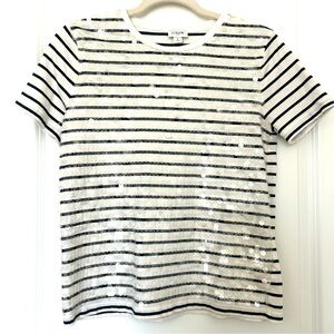 J. Crew Black and White Sequin Striped Tee